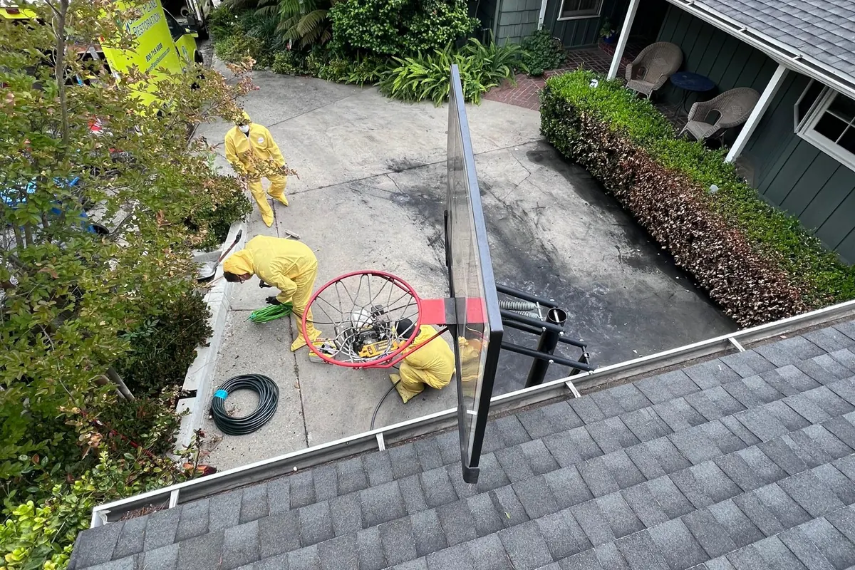 Crew working near the roofline